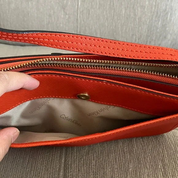 Calvin Klein Vibrant Orange Saffiano Shoulder Bag - Picture 10 of 17